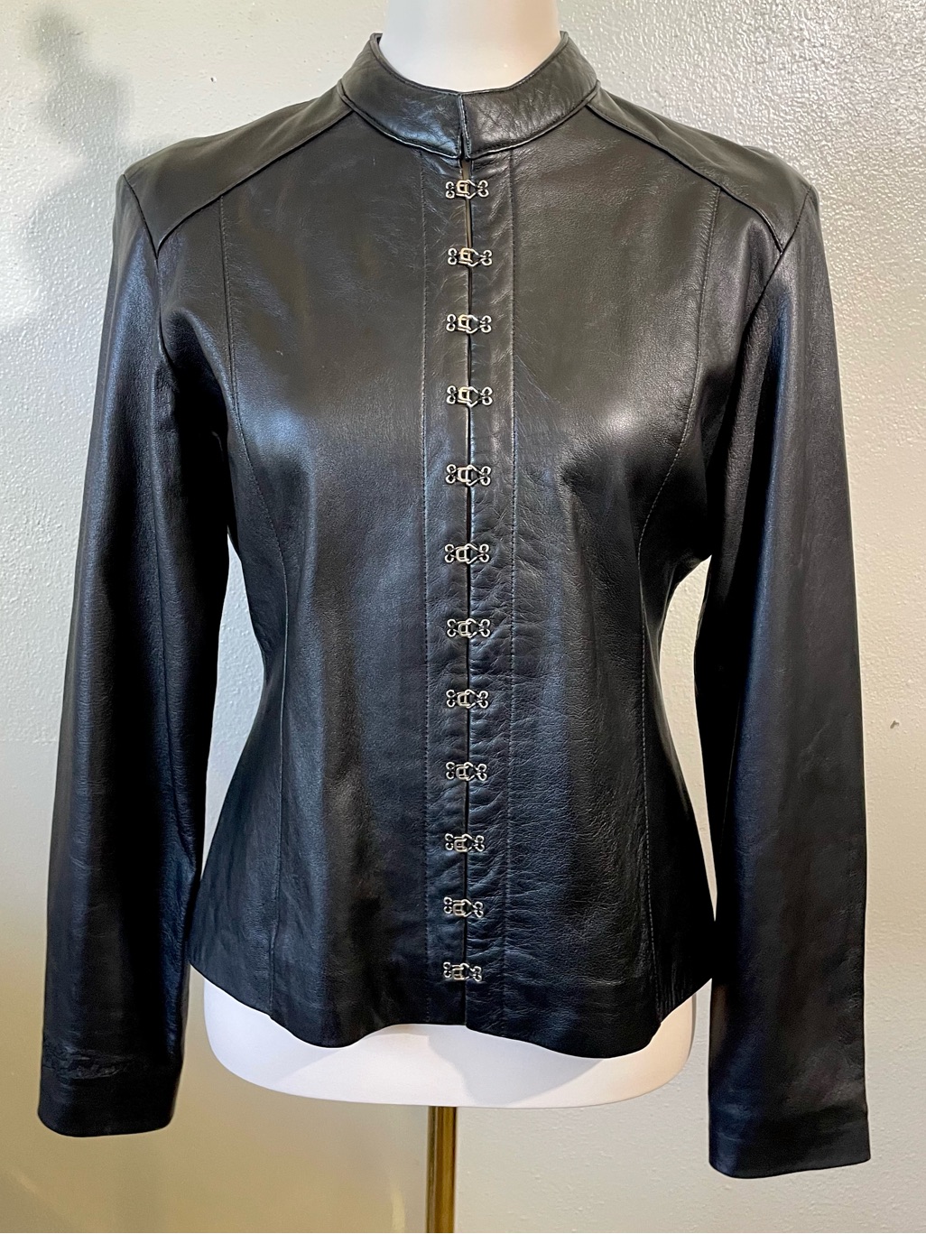 Harley Davidson Leather Embroidered Black Rocker Biker Moto Jacket Small Fitted